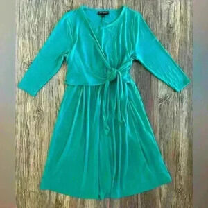Lane Bryant 3/4 Sleeve Faux Wrap Jersey Midi Dress Size 10/12 Green